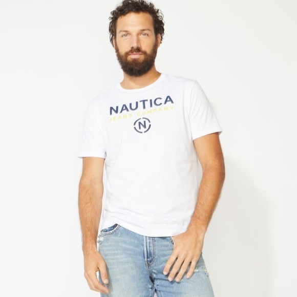 NAUTICA JEANS CO. LOGO T-SHIRT New With Tags Bright White Summer Tee Shirt - Picture 1 of 7